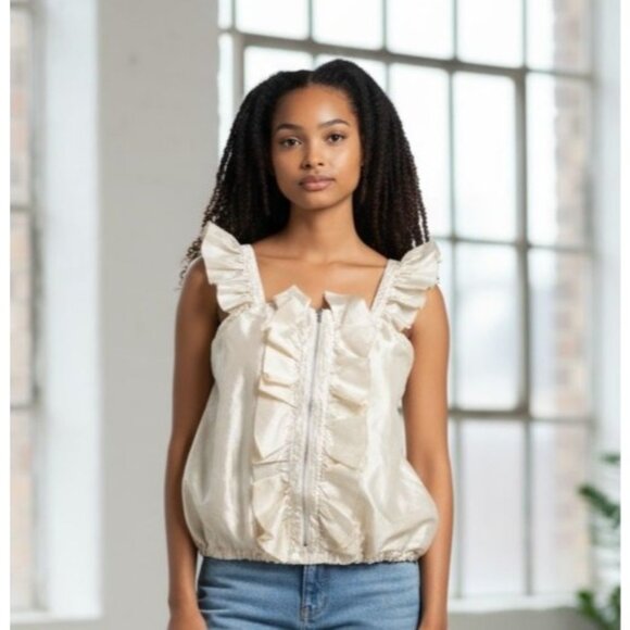 NEW Vintage Womens S Conture Twelve Satin Style Ruffle Tank top Ivory Party Chic - Picture 1 of 16
